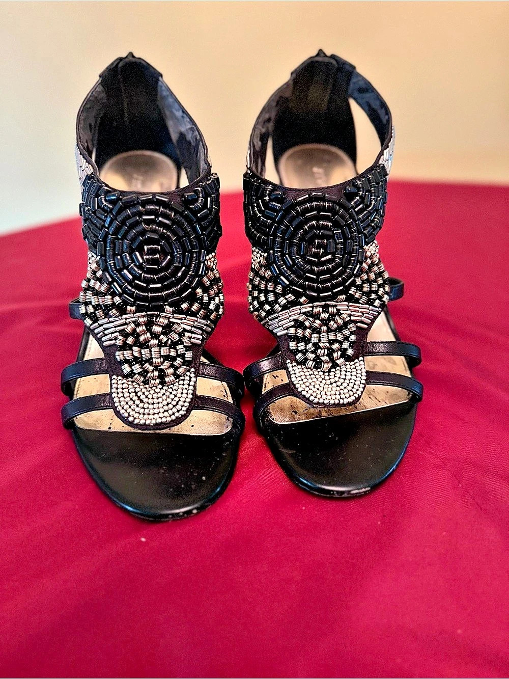Antonio Melani Embellished Black & Gold Heels